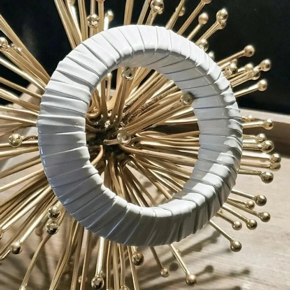 Chunky Retro Slick White PU Vinyl Wrapped Geometric Saucer Bangle Bracelet